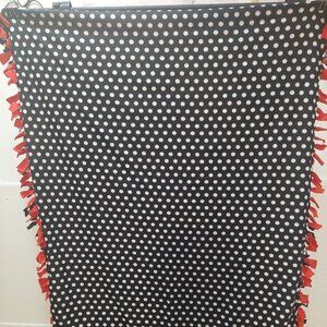 Handmade Black & White Polka-Dot Fleece Blanket (#6) 48in W X 62.5in L
